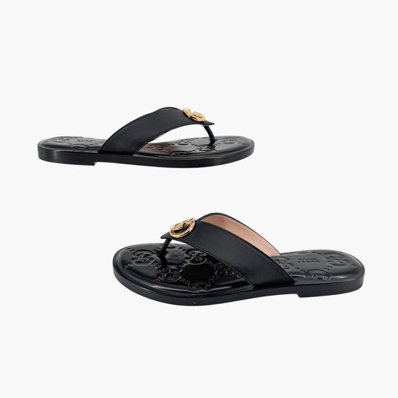 Gucci GG Black Interlocking Logo Flat Thong Sandal Flip Flop Size 37 US 7 Women - Picture 9 of 15